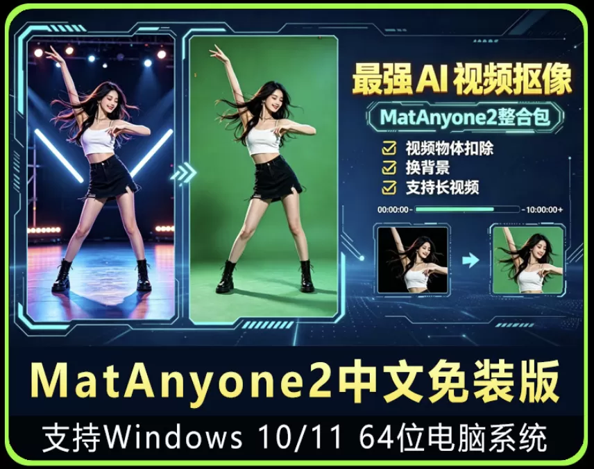MatAnyone2.0中文AI长视频抠图工具一键抠像去水印去人物软件win